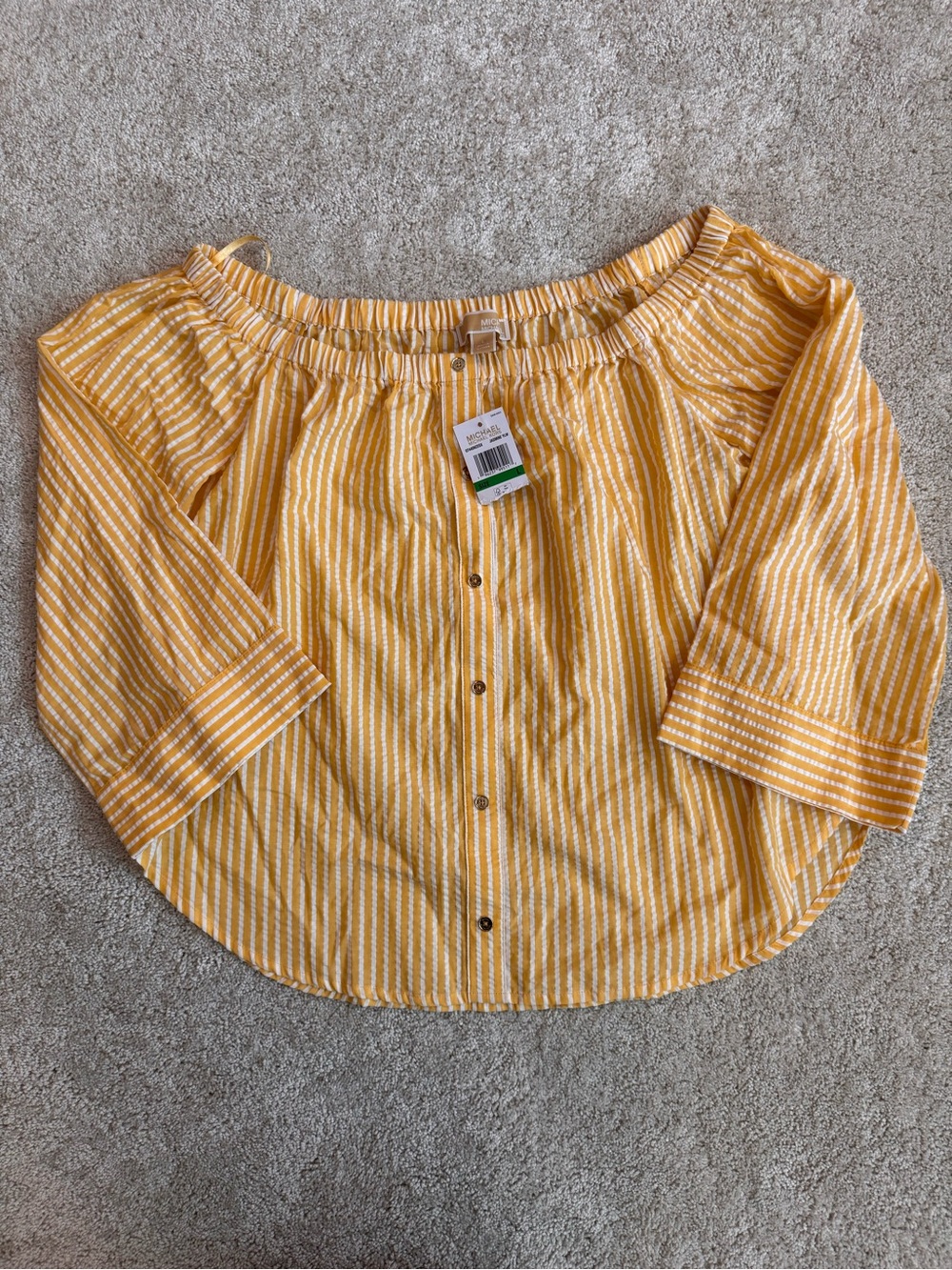 Michael Kors Seersucker Yellow and White Striped Cotton Top